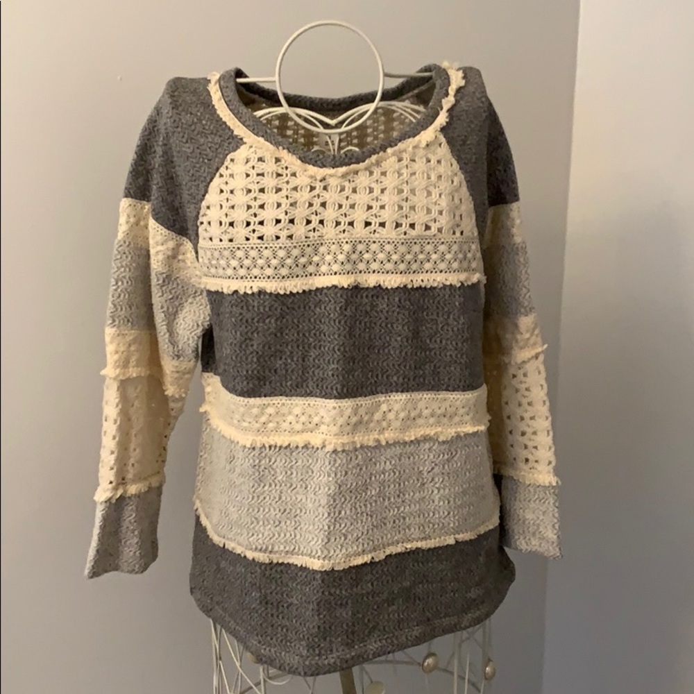 Crochet and fringe detail sweatshirt